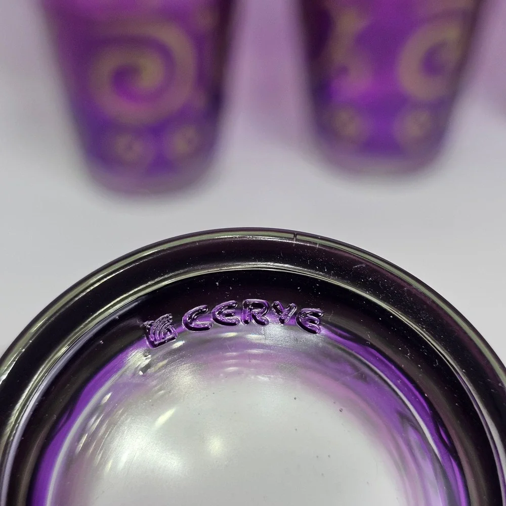 Cerve Italy Purple Gold Moroccan Scroll Glass Tumblers Set of 4 Mediterranean